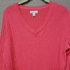 Kim Rogers womens cable v-neck sweater size Large